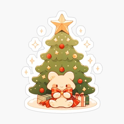 Cute Kawaii Christmas Tree with Presents by CozyKawaiiArt | Redbubble Navidad Cute, Cute Christmas Illustration, Kawaii Christmas Tree, Crismas Tree, Christmas Chibi, Chibi Christmas, Tree With Presents, Kawaii Winter, Christmas Kawaii