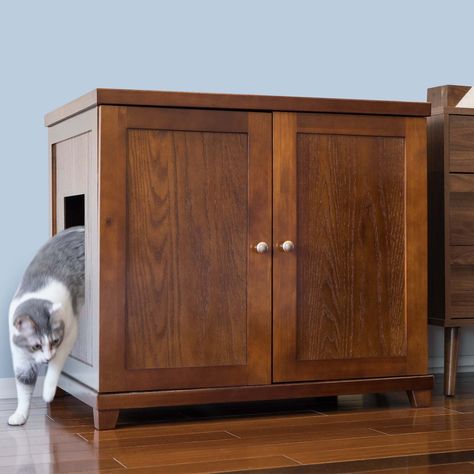 Refined Cat Litter Box Deluxe | Litter Box Furniture | The Refined Feline Cat Litter Box Enclosure, Shaker Door Styles, Litter Box Furniture, Litter Box Enclosure, Cabinet Modern, Cat Litter Box Furniture, Mahogany Brown, Litter Tray, Wood Cat