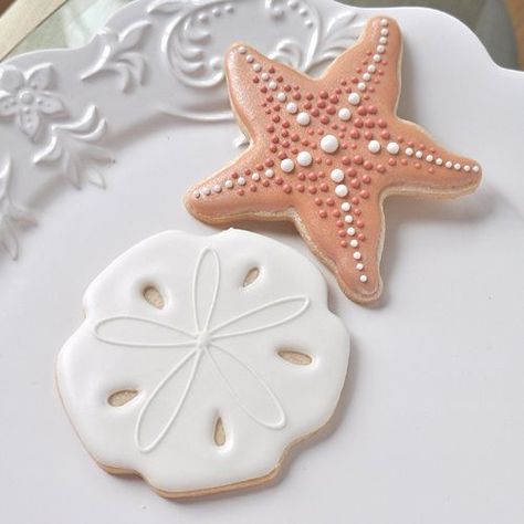 Sand Dollar Cookies, Starfish Cookies, Summer Sugar Cookies, 4de Verjaardag, Beach Cookies, Summer Cookies, Sugar Cookie Designs, Pretty Cookies, Fancy Cookies