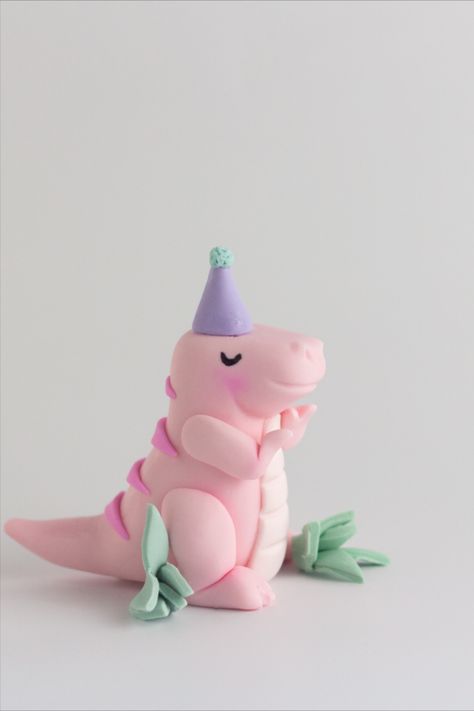 Dinosaur Cake Girly, Trex Cake Topper, Trex Cake, Dino Bebe, Pink Dinosaur Party, Alice Faye, Dinosaur Cake Toppers, Daisy Party, Fondant Cake Toppers