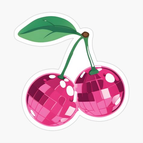 Picture a lively scene with the "Disco Ball Cherries" illustration, where cherries take on a fun disco ball-inspired persona. This portrayal seamlessly blends the fruity charm of cherries with the glitzy allure of disco balls, crafting a playful and unique character that adds a touch of sparkle and creativity to your creative projects with a hint of whimsy and flair. Cherries Illustration, Disco Ball Cherries, Sticker Design Inspiration, Preppy Stickers, Iphone Stickers, Bff Hands Aesthetic, Scrapbook Printing, Lovely Flowers Wallpaper, Scrapbook Stickers Printable