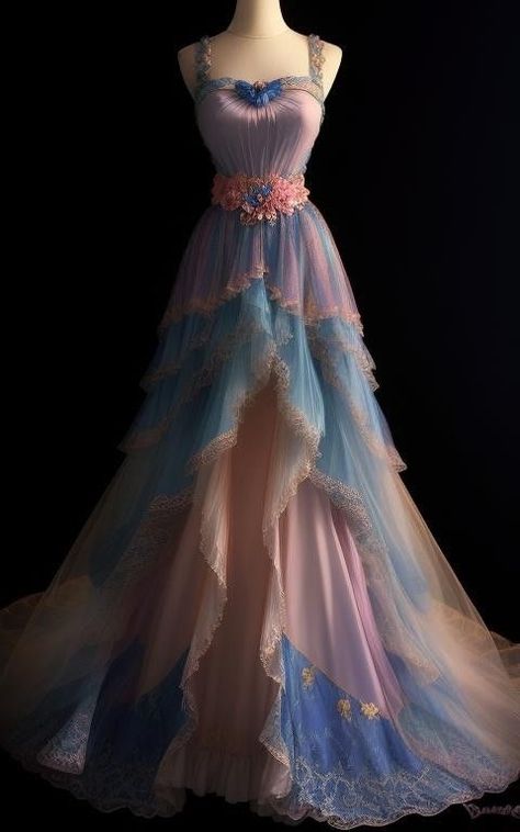 Cosmic Outfit Fashion, Pastel Rainbow Prom Dress, Fantasy Princess Outfit, Sunset Gown, Cosmic Fashion, Fairytale Wedding Dress, Corset Back Dress, Princess Dress Fairytale, Magical Dress