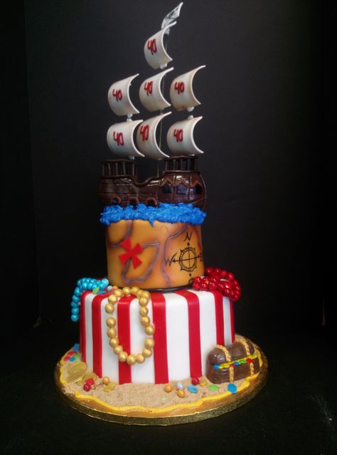 - Pirate Themed 40th Birthday cake. @Ashley Walters Bastian amazing cake!! Pirate Birthday Cake, Pirate Ship Cakes, Pirate Cake, 40th Birthday Cakes, Pirate Birthday Party, Pirate Birthday, Boy Birthday Cake, Pirate Theme, Pirate Party