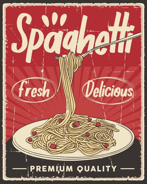 Retro Pasta Spaghetti Italian Food Poster Italian Food Poster, Pizza Poster, Trendy Graphic Design, Poster Food, Food Italian, Pasta Italiana, Fundraiser Flyer, Italian Posters, Pasta Spaghetti