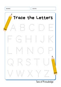 Name Tracing Printables and Ideas for Preschool - Sea of Knowledge Writing Worksheets Kindergarten, Pre K Worksheets, Abc Tracing, Abc Worksheets, Alphabet Kindergarten, Letter Tracing Worksheets, Tracing Worksheets Preschool, Alphabet Tracing Worksheets, Alphabet Worksheets Preschool