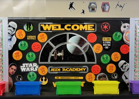 Starwars Classroom Theme, Starwars Classroom, Galaxy Classroom, Middle School Classroom Themes, Star Wars Classroom Theme, Decoracion Star Wars, Space Theme Classroom, Star Wars Bathroom, Star Wars Classroom