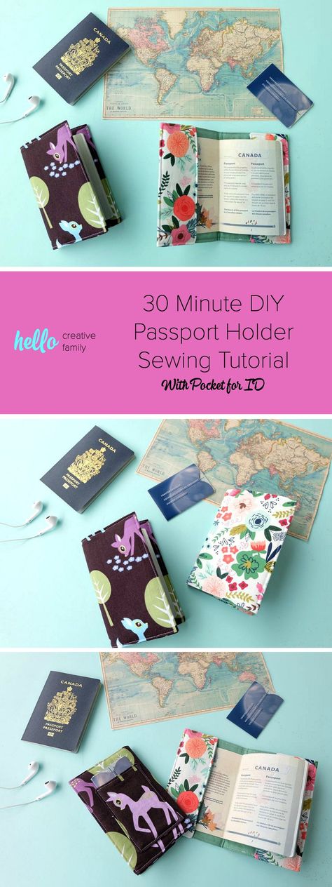 Know someone who loves to travel? This 30 minute DIY passport holder sewing tutorial makes a lovely handmade gift for anyone who has the travel bug! Customize it with your favorite fabric. The passport holder has a pocket to hold extra ID. This project tutorial has step by step photos making it so easy to make at home. Also comes with a free Cricut cut file for if you want to cut your fabric with the Cricut Maker. #sewing #craft #DIY #travel #cricutmaker Diy Passport Holder, Diy Passport, Sewing Classes For Beginners, Trendy Sewing, Passport Holders, Sewing Stitches, Travel Diy, Sewing Class, Travel Bug