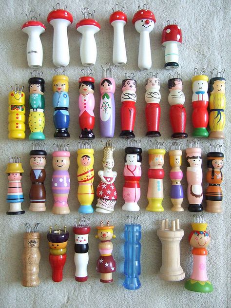 My Knitting nancy, strickliesel, tricotin, spool knitter collection | by sunsetgirl creations Knitting Nancy Projects, Spool Knitting With Beads, French Knitting Dolly Ideas, Bobbin Decorations Wooden Spools, Knitting Nancy, Yarn Bobbins, Wooden Knitting Needles, Spool Knitting, French Knitting