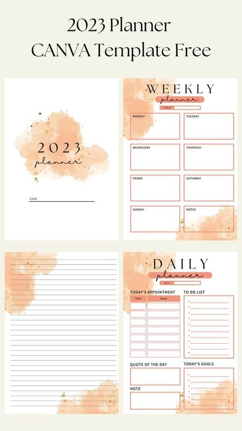 2023 Journal Template, Free Printable Daily Planner Template 2023, Annual Planner Printable, Goodnotes Calendar Template Free 2023, 2023 Planner Printables Free, Canva Planner Template Free, 2023 Planner Cover Design, Monthly Planner 2023 Free, Canva Calendar Templates