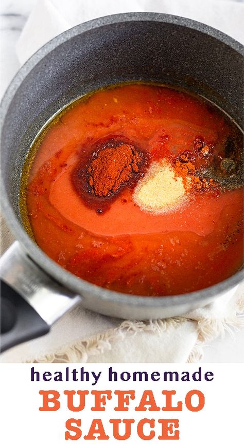 The easiest and best homemade buffalo sauce made from only 6 ingredients. It tastes exactly like your favorite restaurant's buffalo sauce and you are going to want to put it on everything! Paleo and Whole30 approved too! - Eat the Gains #buffalosauce #homemadebuffalosauce #whole30recipes #whole30sauces Low Sodium Buffalo Sauce, Carolina Reaper Hot Sauce Recipe, Dairy Free Alfredo Sauce, Instant Meals, Sodium Foods, Buffalo Sauce Recipe, Veg Meals, Hot Wing Sauces, Wing Sauce Recipes