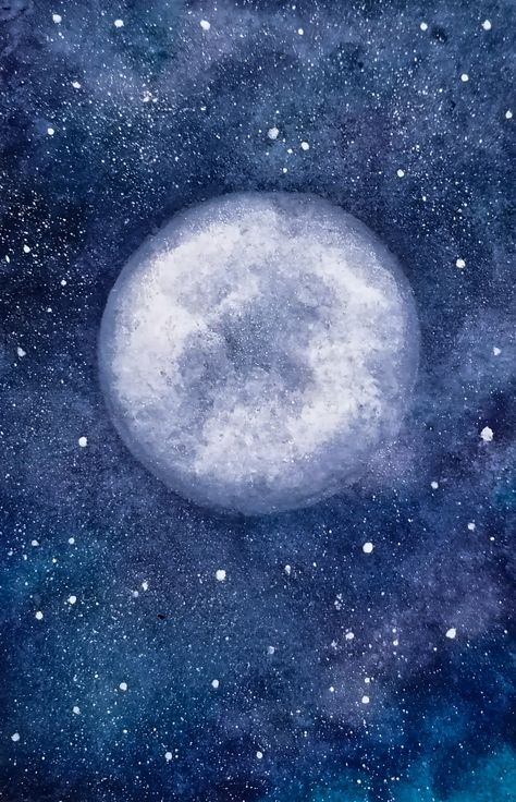 #watercolor #painting #space #stars #moon Watercolour Moon Painting, Proyektor Background, Moon And Stars Watercolor, Moon Watercolor Painting, Watercolour Space, Painting Idea For Beginners, Celestial Painting, Watercolour Moon, Lunar Art