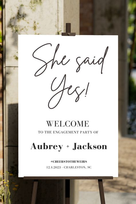 She Said Yes Sign, Engagement Party Welcome Sign, Engagement Party Sign, Party Welcome Sign, Share Button, Welcome Sign Template, Event Signage, She Said Yes, Party Sign