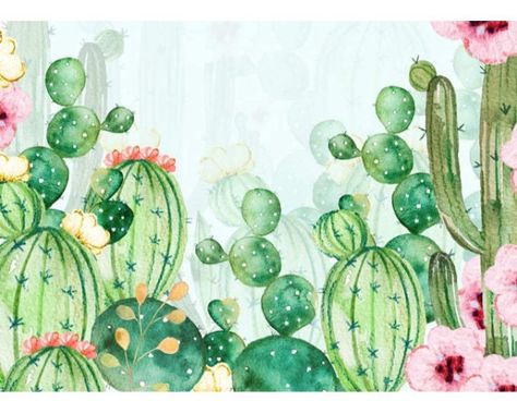 Cactus Flower Painting, Artwork Bathroom, Office Canvas Art, Cactus Party Decor, Cactus Pictures, Family Bedroom, Plants Cactus, Party Photo Backdrop, Cactus Party