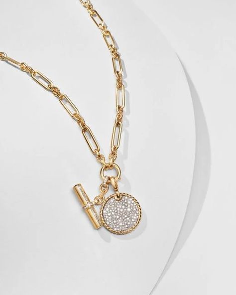 David Yurman Lexington Chain Necklace In 18k Yellow Gold With Diamonds in Metallic | Lyst David Yurman Necklace, Element Necklace, Toggle Necklace, Disc Pendant, Diamonds And Gold, Chain Link Necklace, David Yurman, Link Necklace, Gold Pendant