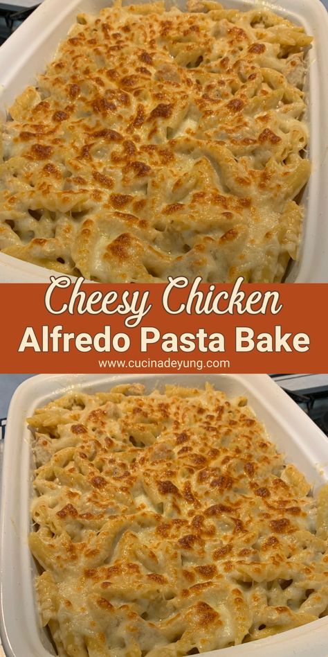 Cheesy Chicken Alfredo Pasta Bake – CUCINADEYUNG Cheesy Chicken Rigatoni Bake, Cheesy Chicken Alfredo Pasta Bake, Pasta Bake Chicken, Chicken And Penne Pasta, Chicken Alfredo Pasta Bake, Cheesy Chicken Alfredo, Cheesey Chicken, Alfredo Pasta Bake, Baked Chicken Alfredo Pasta