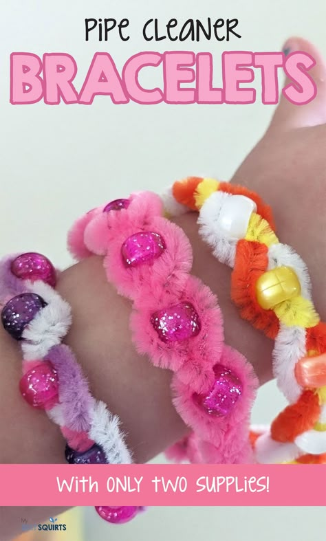 Easter Craft With Pipe Cleaners, Pipe Cleaner Bracelets With Beads, Pip Cleaner Crafts For Kids, Beads And Pipe Cleaner Crafts, Crafts With Beads For Kids, Pipe Cleaner And Beads Crafts For Kids, Things To Do With Pony Beads, Crafts With Pipe Cleaners For Kids, Pipe Cleaner Bracelets