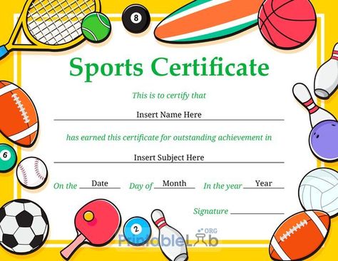 Sports Day Certificates, School Award Certificates, Certificate Sample, Sports Certificate, Achievement Certificate, School Sports Day, Student Certificates, Printable Sports, Certificate Format