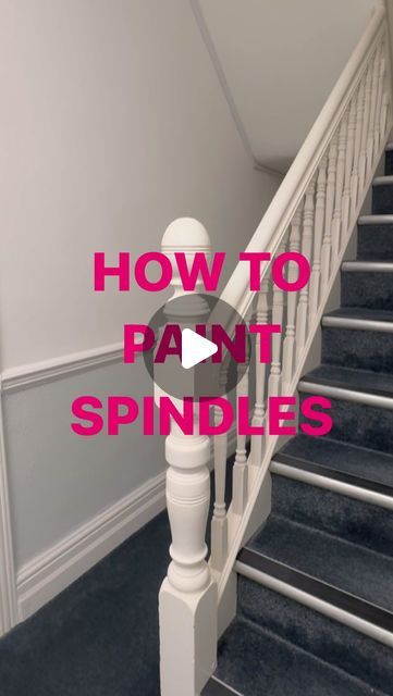 Charlotte Allen | HOW TO DIY on Instagram: "HOW TO PAINT SPINDLES! 

Here’s my process painting spindles going from old oil based discoloured spindles to sparkling white waterbased ✨

I wasn’t able to use my electric sander due to this being an office building for a local accountants and everyone was constantly on and off the phones to clients so it was old school sanding by hand 🖐️ 

Obviously I do recommend a small electric sander if you’ve got one to use on the flatter sections but as you can see it’s very achievable either way. 

Products used 👇
☑️Sanding pad in 60 grit- these can be purchased from most decorating stores and online and places like toolstation/screwfix also sell them
☑️Sandpaper in 120 grit
☑️Mini roller I used was Prodec Ice Fusion Micro Roller
☑️Angled brush - I’m u Painted Staircase Spindles, Paint Spindles, Painting Spindles On Staircase, Stripping Paint From Wood, Electric Sander, Stripping Paint, Angled Brush, Decorating Themes, Sanding