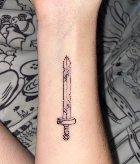 Small Tattoos Adventure Time, Adventure Time Swords Art, Adventure Time Line Art Tattoo, Random Arm Sleeve Tattoos, Black And White Adventure Time Tattoo, Fins Swords Adventure Time Tattoo, Cool Adventure Time Tattoos, Adventure Time Inspired Tattoos, Finn’s Swords Adventure Time Tattoo