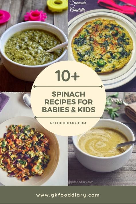 Spinach Recipes for Babies and Kids | Can I give my Baby Spinach - GKFoodDiary - Homemade Indian Baby Food Recipes Spinach Recipe For Baby, Spinach Recipes For Baby, Toddler Spinach Recipes, Spinach Recipes For Toddlers, Baby Spinach Recipes, Indian Baby Food Recipes, Infant Food, Spinach Recipes Healthy, Chicken Baby Food