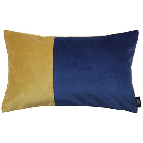 Patchwork Cushion Cover McAlister Textiles Size: 40 x 60cm, Colour: Ochre/Navy Blue Sofa Yellow, Traditional Cushions, Oblong Throw Pillow, Teal Cushions, Purple Cushions, Checked Cushions, Plain Cushions, Orange Cushions, Geometric Cushions