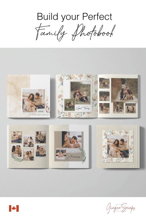 Choose from multiple templates or start from a blank canvas. We'll teach you all you need to know to start (and finish!) a photobook! Memories Album Ideas, Family Album Ideas, Photobook Layout Templates, Family Album Design, Family Photobook, Baby Album Design, Photo Book Design, Photobook Template, Baby Photo Collages