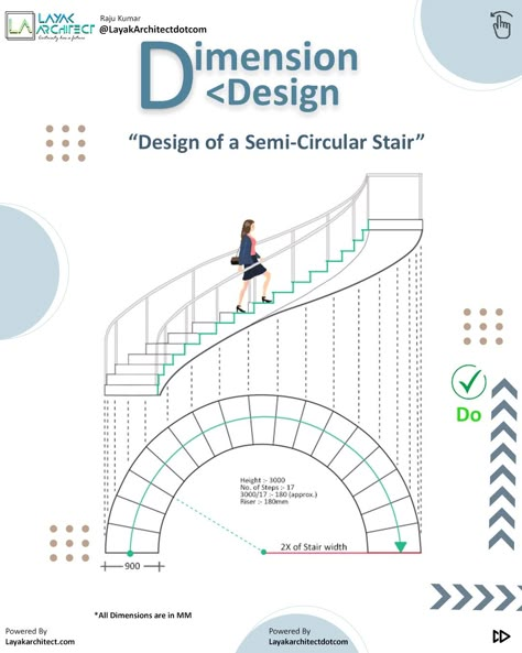 Design of a Semi-Circular Stair Circular Staircase Plan, Round Staircase Design, Stairs Section, Spiral Staircase Dimensions, Circle Stairs, Round Staircase, Learning Architecture, Stair Dimensions, Staircase Layout