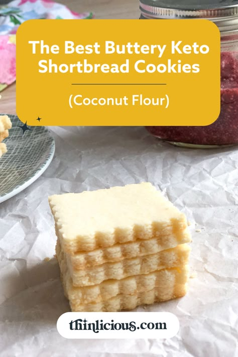 These keto shortbread cookies (coconut flour) are melt in your mouth delicious and only 1.7g net carbs! #keto #shortbreadcookies #ditchthecarbs Cookies Coconut Flour, Coconut Flour Desserts, Keto Shortbread Cookies, Baking With Coconut, Keto Shortbread, Cookies Coconut, Keto Flour, Coconut Flour Cookies, Keto Crackers