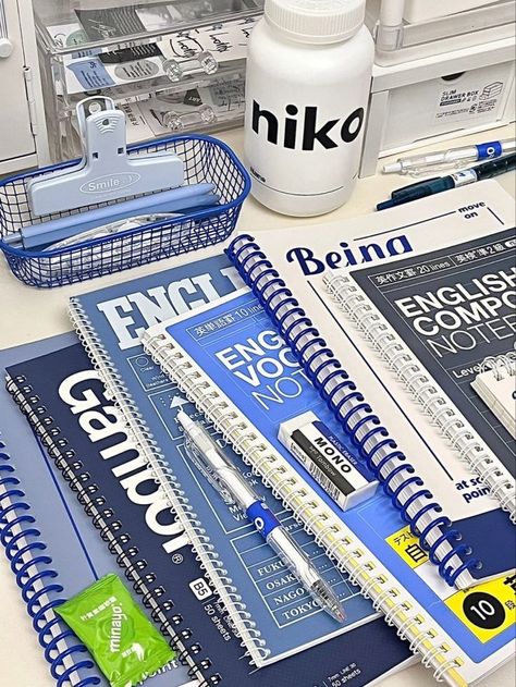 #desk #organization #setup #aesthetic #notebook Studying Stationary, Aesthetic Notebook, Whatsapp Theme, Stationary Art, Study Desk Decor, Cute Stationary School Supplies, Study Essentials, School Bag Essentials, Cute School Stationary