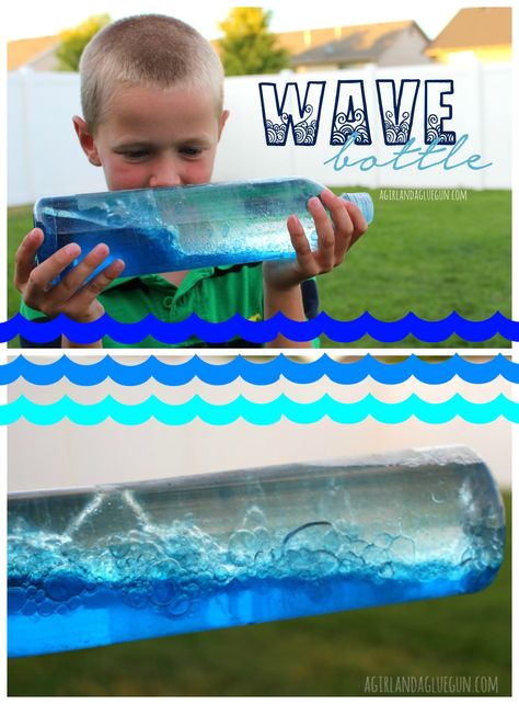 How to make a homemade wave bottle with kids! Beach Crafts For Kids, Sensory Bottles, Vbs Crafts, Ocean Crafts, Beach Crafts, Camping Crafts, Beach Kids, Ocean Themes, Bible School