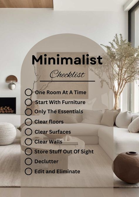 Minimalist: Living Made Easy Streamlined Checklist for Simplicity Printable PDF Guide With Essential Tips for a Clutter-free Life - Etsy Home Basics List, Very Minimalist Home, Minimalist Home List, Beautiful Minimalist Home, How To Live A Minimalist Life, Minimalist Essentials List, Apartment Tips And Tricks, Minimalism List, Minimalism Checklist