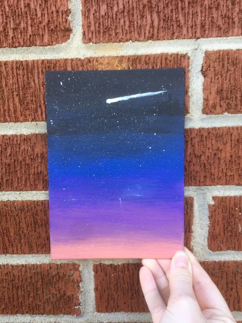 Sunrise gradient with comet Comet Painting Easy, Gradient Painting Ideas, Comet Painting, Sunrise Gradient, Small Paintings, Gouache Painting, Easy Paintings, Night Skies, Painting Ideas