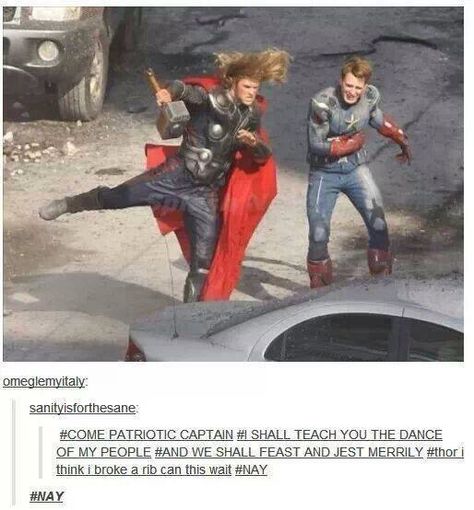 avengers Thor and captain America  I can't even Avengers Humor, Parking Ticket, Film Marvel, Avengers Pictures, Chris Hemsworth Thor, Piper Mclean, I Love Cinema, Leo Valdez, Dc Memes