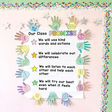 Teacher Desk Setup, Desk Transformation, Classroom Promise, Class Promise, Classroom Community Building Activities, Kindergarten First Week, Classroom Management Elementary, Teaching Classroom Management, Building Classroom Community