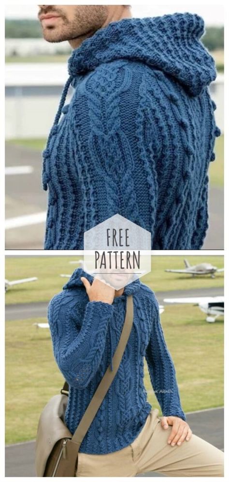 Mens pullover with Aran pattern with hood Mens Sweaters Knit Pattern, Free Mens Knitting Patterns Sweaters, Mens Knit Sweater Pattern Free, Crochet Aran Sweater Pattern Free, Cable Knit Jumper Pattern Free, Crochet Sweater Pattern Free Men, Mens Knitting Patterns, Mens Sweater Knitting Pattern, Knitted Sweaters Men