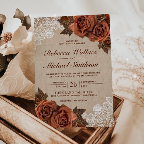 Fall Desert, Brown Roses, Fall Deserts, Rose Wedding Invitations, Brown Wedding, Vintage Invitations, Vintage Wedding Invitations, Bridal Shower Invitation, Wedding Invitations Rustic