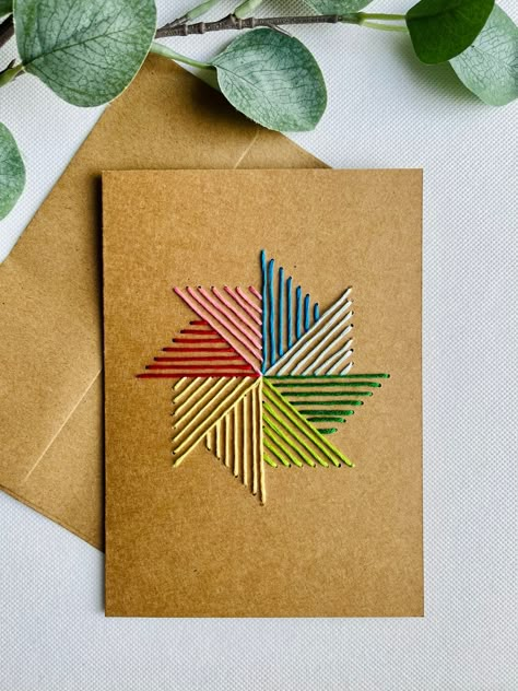 Embroidered Cards, Card Embroidery, Embroidery On Paper, Stitched Cards, Embroidery Cards, Stitching Cards, Diy Embroidery Kit, String Art Patterns, Fabric Cards