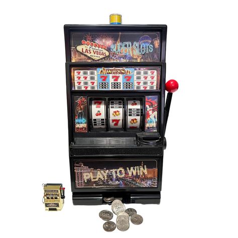 PRICES MAY VARY. This Toy Piggy Bank is a Fun way to save money! Great gift idea for kids 14 and up adults and seniors As an additional bonus, the 777 Las Vegas Jumbo Slot Machine comes with a free working gold slot keychain. This Toy Slot Replica has a Real working handle and spinning reel. Realistic casino sound and lights. Impeccable crafting and sounds makes this toy just like the real thing! The 777 Las Vegas Jumbo Slot Machine Casino Toy Piggy Bank Replica is a fun and entertaining replica Human Slot Machine, Slots Machine, How To Play Slot Machines And Win, Las Vegas Slots, Vegas Slots, Jackpot Slot, Online Casino Slot Machine, Flashing Lights, Casino Theme Parties