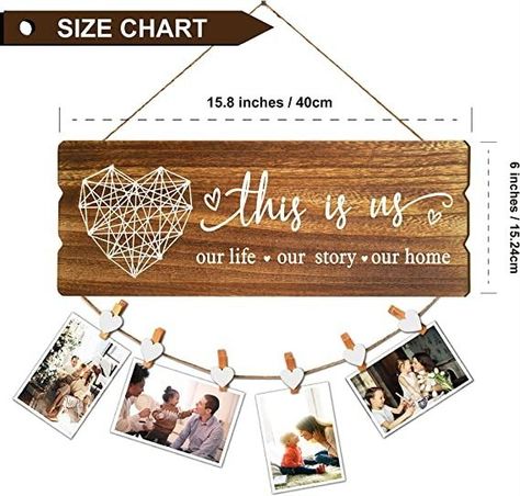 Buecasa Housewarming Gifts New Home Sign Decor - Rustic Wall Hanging Picture Frame with 6 Heart Clips -This Is Us Wall Decor 15.8x6.0 Inches Home Sign Decor, New Home Sign, Rustic Wall Hangings, Hanging Picture Frames, Sign Decor, Home Sign, Photo Boards, Presents For Friends, Rustic Wall