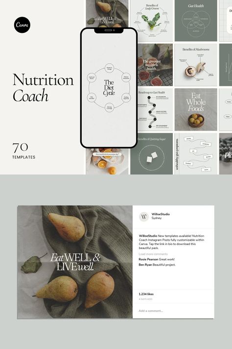 Nutrition Coach Template - Canva - Siteoutsite Nutrition Graphics, Nutrition Website Design, Ransom Note Letters, Nutrition Instagram, Nutrition Website, Nutrition Meal Plan, Ransom Note, Not Drinking Enough Water, Ig Aesthetic