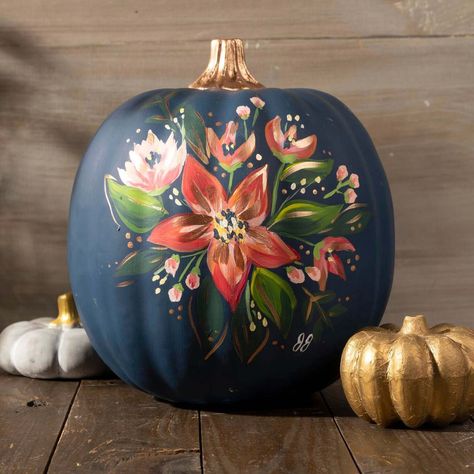 Fall Pumpkins Painting, Loose Painting, Plaid Crafts, Creative Pumpkin Painting, Creative Pumpkin Decorating, Pumpkin Decorating Contest, Hand Painted Pumpkin, Halloween Pumpkins Painted, Floral Pumpkin