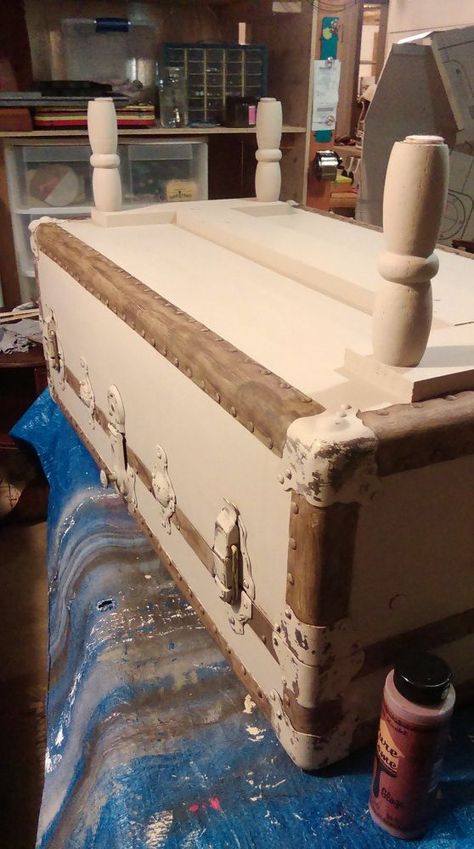 Redo Chest Trunk, Trunk For Coffee Table, What To Do With Old Trunks, Old Steamer Trunk Ideas Repurposed, Old Trunk Decor, Decorating With Old Trunks, Old Trunks Makeover Ideas, Trunk Ideas Decor, Repurpose Trunk