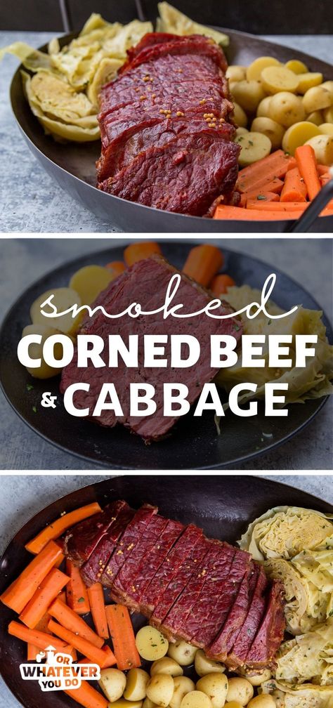 Our Traeger Smoked Corn Beef and Cabbage is the perfect festive dinner to cook up for your next St. Patty's Day meal! Slow smoked for 4 hours and then braised with cabbage, potatoes, and carrots. Corn Beef Potatoes And Carrots, Corn Beef And Potatoes Crock Pot, Corned Beef Potatoes And Carrots, Corn Beef With Potatoes, Smoked Corn Beef, Corned Beef And Potatoes, Smoked Corned Beef Brisket, Beef With Potatoes, Smoked Corn