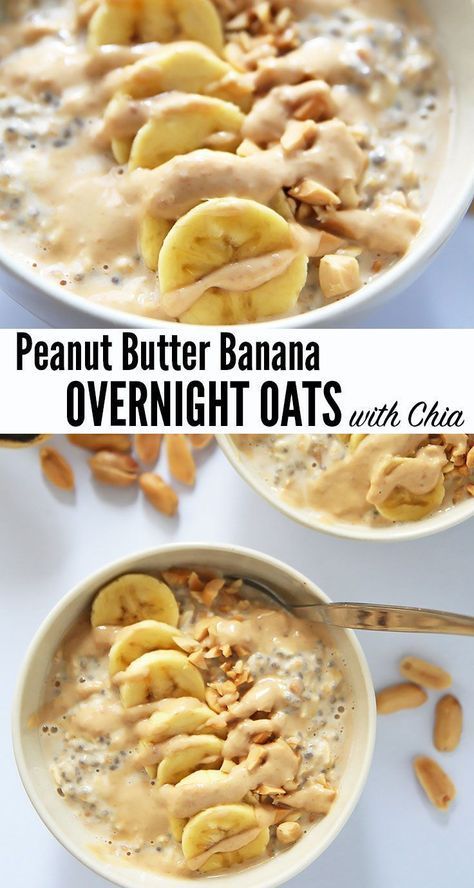 Overnight Oats With Chia Seeds, Oats With Chia Seeds, Peanut Butter Banana Overnight Oats, Overnight Oats With Chia, Peanut Butter Drizzle, Peanut Butter Overnight Oats, Chia Overnight Oats, Banana Overnight Oats, Banana Slices