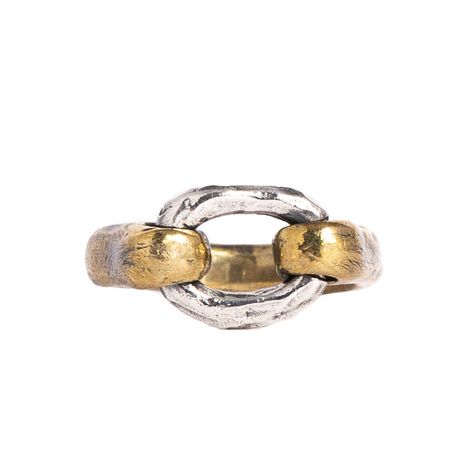 ZAKRA MIXED METAL RING | BRASS & 925 STERLING SILVER - JewelryLab Mixed Metal Ring, Chain Link Ring, Mens Pinky Ring, Mixed Metal Rings, Link Ring, Mixed Metal Jewelry, Ring Stack, Dope Jewelry, Linking Rings