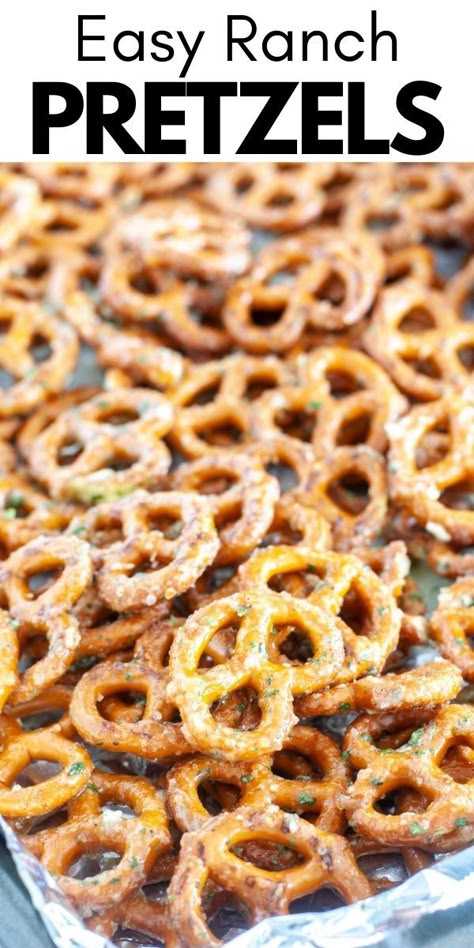 Easy ranch pretzels make a great snack or appetizer. They can be made in the oven OR the air fryer. These seasoned pretzels are seriously yummy! #ranchpretzels #pretzels How To Make Seasoned Pretzels, Pretzels Recipe Snacks, Air Fried Pretzels, Bar Pretzels Recipe, Easy Ranch Pretzels, Recipe For Seasoned Pretzels, Air Fryer Spicy Pretzels, Pretzel With Ranch Seasoning, Zesty Ranch Pretzels