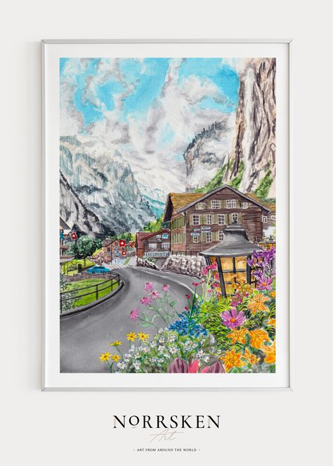 Switzerland Lauterbrunnen, Switzerland Painting, Swiss Art, Switzerland Art, Lauterbrunnen Switzerland, Diy Vintage, Greeting Card Design, Card Tags, Christmas Signs