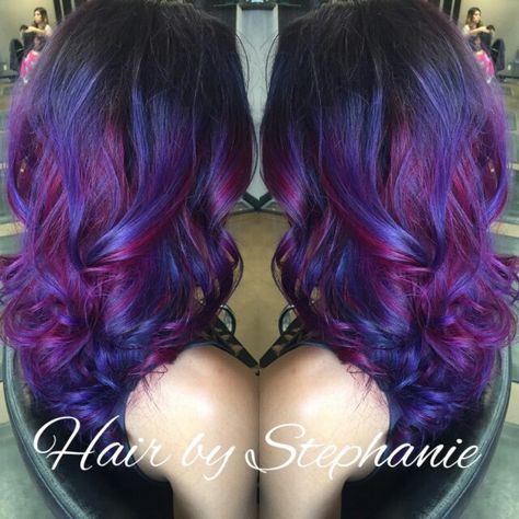 Blue purple mermaid blue and pink and dark purple lovvve my hair Blue Purple And Red Hair, Blue And Violet Hair, Hogwarts Jewelry, Lavender Hair Ombre, Purple Hair Color Ombre, Lola Hair, Blue Purple Hair, Light Purple Hair, Hairdressing Training