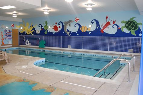 Swim to Shore Swim School Swim Lessons Murrieta/Temecula Swimming Pool Plan, Kindergarten Interior, Children Swimming Pool, Swimming Classes, Pool Art, Kids Room Interior Design, Children Hospital, Swim School, School Murals