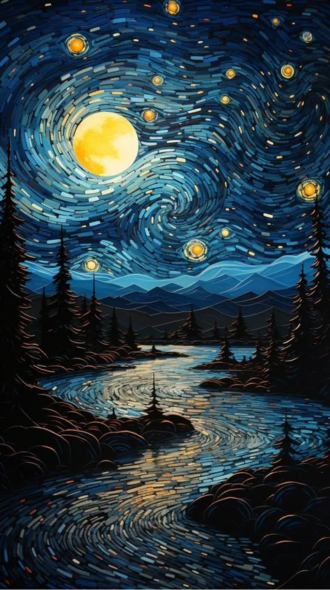 Davinchi Draw Wallpaper, Stary Night Wallpaper 4k, Star Night Van Gogh, Starry Night Inspired Art, Night Scenery Painting, Paintings Van Gogh, Van Gogh Wallpaper, Starry Night Wallpaper, Starry Night Art